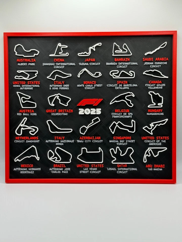 Placa Calendario Fórmula Uno 2025 | F1 2025 | Colores Personalizados Impresos en 3D Foto 1 de 3