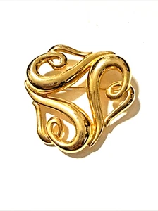 Broche Corazones Abstractos FIF Vintage Art Nouveau Tono Dorado Calado Prendedor 1 3/4" - Imagen 1 de 8