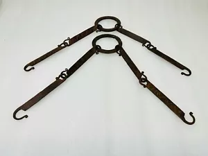 Antique Iron Hand Crafted Swing Chain Hook Old Iron Hanging Jhula Chain 2 Piece - Picture 1 of 10