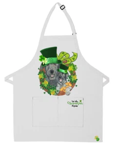 Irish Wolfhound Saint Patrick's Day Schürze zwei Taschen Lätzchen Schürze mit verstellbarem Hals - Bild 1 von 1