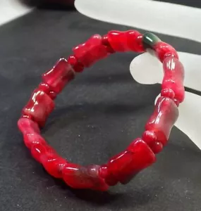Genuine Multicolor Red Green Jade Bamboo Bead Elastic Rope Bangle Bracelet Women - Picture 1 of 5