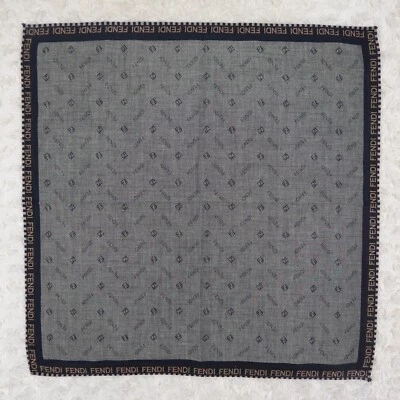 N795 FENDI Gray Jacquard Cotton Scarf Scarves Pocket Square 17.5" X 17.5" - Image 1 of 4
