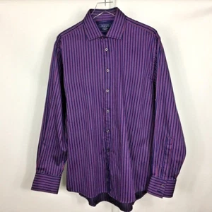 Charles Tyrwhitt Men's Slim Long Sleeve Dress Shirt Burgundy Blue Striped Size L - Picture 1 of 8