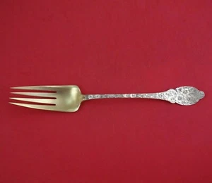 Repousse by Unknown Sterling Silver Buffet Fork Gold Washed 10" Serving - Picture 1 of 2