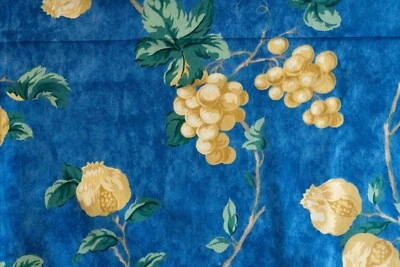 Tela tapicería Waverly vintage azul y dorado estampado de frutas remanente una yarda Foto 1 de 3