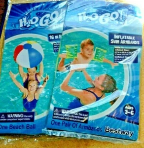 Inflatable Dolphin Swim Armbands & Beach Ball Lot~NEW~Ages 3-6~Bestway H2O GO! - Picture 1 of 7