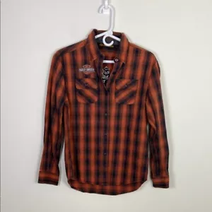 Harley Davidson Mens Small Oakleaf Plaid Shirt Embroidered Pocket Moto Bikercore - Picture 1 of 10