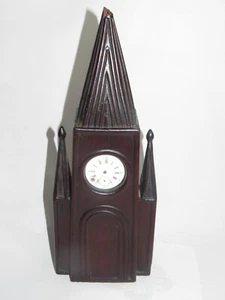 09J7 Antiguo Puerta Reloj De Bolsillo Arte Popular Madera Caoba Shapes Fino Años - Imagen 1 de 6