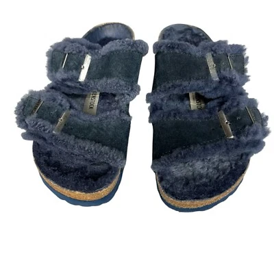 Birkenstock Arizona Navy Shearling Suede Sandals EU 36 US 6 Two Straps Buckle - Image 1 of 4