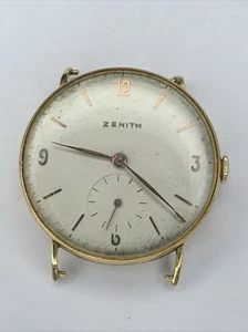 Vintage Zenith 18k Gold Pin Lug Manual Wind Watch 1950s Nice - Picture 1 of 11