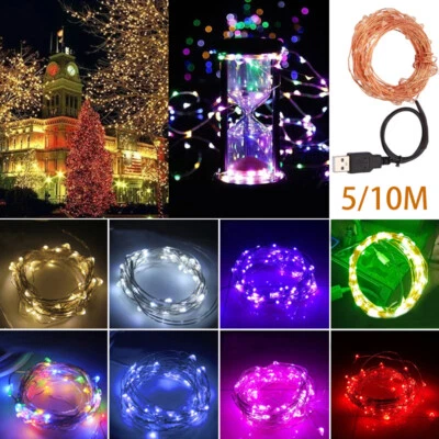5M/10M Operated Lights Copper Wire USB LED String Fairy Waterproof Christmas Hot - Image 1 of 4