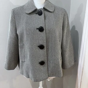 New York & Company Black & White Large Houndstooth Check Short Jacket 4 Buttons - Picture 1 of 6
