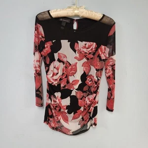 Top donna INC International Concepts taglia M nero bianco rosa floreale foderato trasparente - Foto 1 di 9