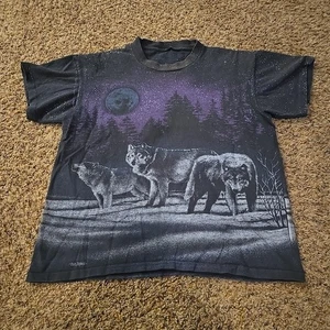 Mens Size Small? San Segal 1991 Wolf All Over Print Shirt Single Stitch - Picture 1 of 17