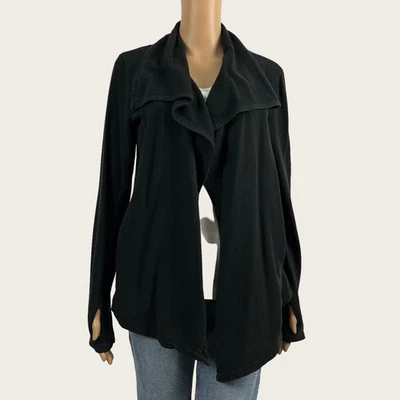 Suéter de té verde para mujer MEDIANO negro cortina frente abierto cardgian agujeros para los pulgares Foto 1 de 4