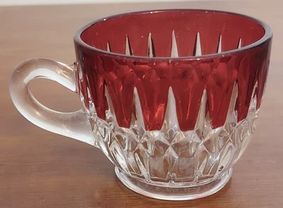 1893 RUBY STAINED Greensburg EAPG Corona SUNK HONEYCOMB Glass Custard PUNCH CUP - Image 1 of 2