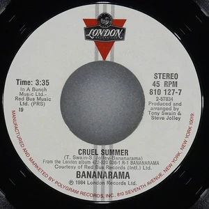 BANANARAMA Cruel Summer LONDON 810 127-7 VG+ 45 RPM 1984 Synth-pop 7" Electronic - Imagen 1 de 4