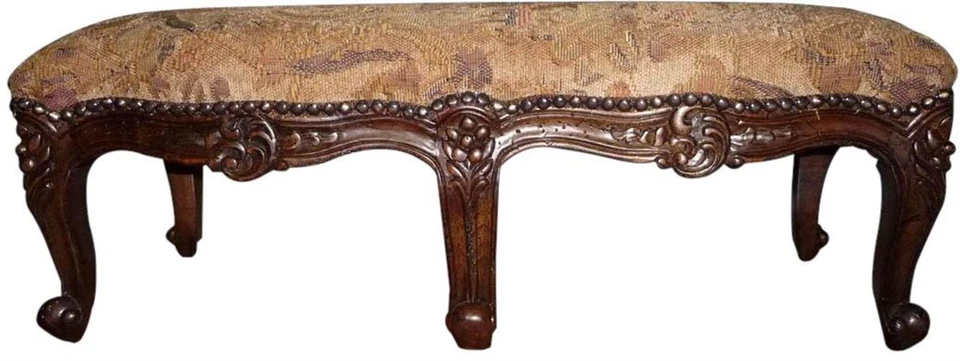 French Country Farmhouse Footstool with Gold Carved Design - Image 1 of 1