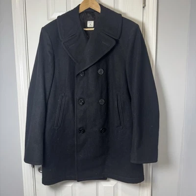 Vtg US Navy Wool Enlisted Mans Overcoat Peacoat 42L Mens 8405-01-154-5794 Black - Image 1 of 4