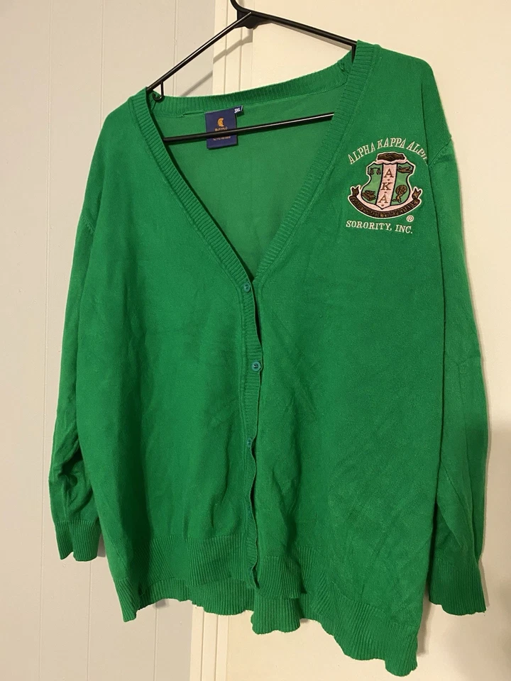 Alpha Kappa Alpha Cardigan Embroidered Pink Green Size 3XL XXL Buffalo Dallas - Image 1 of 4