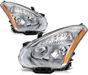 Headlights Assembly Left+Right For Nissan Rogue 2008-2013 Chrome Housing w/Amber - Picture 1 of 9