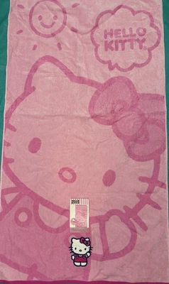 SANRIO HELLO KITTY PINK BEACH TOWEL WITH EMBROIDERED 100% COTTON 34” x 63” - Image 1 of 4
