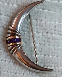 Tiffany & Co. 14k Gelbgold Sterling Amethyst Geschenk Art Deco Mond Brosche - Bild 1 von 14