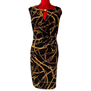 Vestido sin mangas Lauren Ralph Lauren talla 10 imitación abrigo negro marrón oro cadena - Imagen 1 de 11
