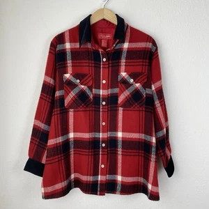 Vintage Womens 16 Shirt Jacket Corduroy Collar Plaid Boyfriend Chore Barn 90s - Picture 1 of 5