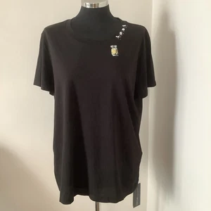 Marc Cain Sports Black Cotton T-shirt Size N6 Uk 18 New - Picture 1 of 5