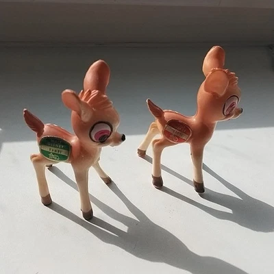 2 x Vintage Hartplastik Figur BAMBI Walt Disney um 1960 mit Original-Signet - Bild 1 von 4