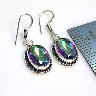 925 Sterling Silver Mystic Topaz Gemstone Designer Drop Silvmver Earring  SP6035 - Image 1 of 4