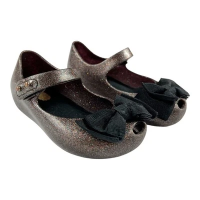 Mini Melissa Ultragirl Black Glitter Bow Shoes 7 Toddler - Image 1 of 4