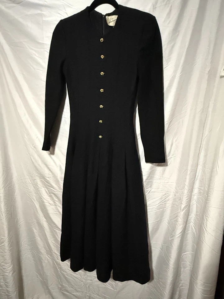 Vintage Charles Glueck Vestido de Lã Preto Halloween Ajustado Estilo Retrô 6 - Imagem 1 de 4