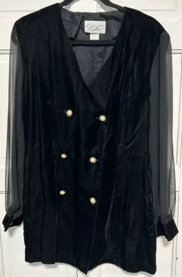 Blusa De Colección Mediana Negra Terciopelo Manga Transparente Doble Pecho Perla Botones Gótica Foto 1 de 4