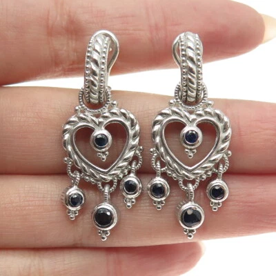 Pendientes JUDITH RIPKA 925 Plata de Ley Zafiro Real Corazón Dije Omega Trasero Foto 1 de 4