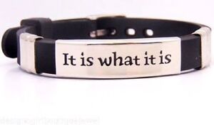 "It is What it Is" Bracelet Stainless Steel Black Silicone Inspirational Unisex