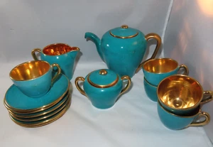 Vintage Italienische Keramik Demitasse Set Borghese Practica di Mare Türkis & Gold - Bild 1 von 24
