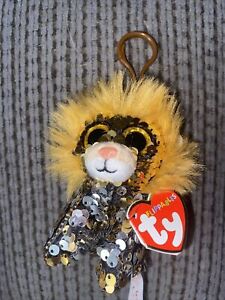 TY BEANIE BOO KEY CLIP REGAL THE LION FLIPPABLE WITH SEQUINS