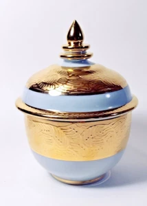 White + Gold Thai Porcelain Bowl With Lid 5" Hand Painted Gold Trim UNIQUE! - Picture 1 of 6