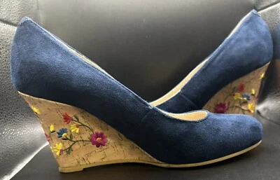 Темно-синий цветок питания пробки на танкетке туфли 7 М Rialto Calypso на танкетке - Изображение 1 из 4