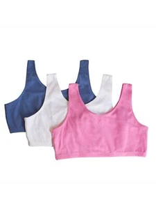 Girls' Cotton Built-up Stretch Sports Bra Pink Heather/White/Denim Heather 34 - Picture 1 of 6