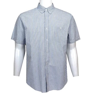 Lands End Seersucker Shirt Men's Large Blue White Stripe Button Down Collar - Picture 1 of 13
