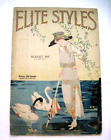 Wspaniały sierpień 1919 Magazyn "Elite Styles" z pięknymi kolorowymi modami i kapeluszami *