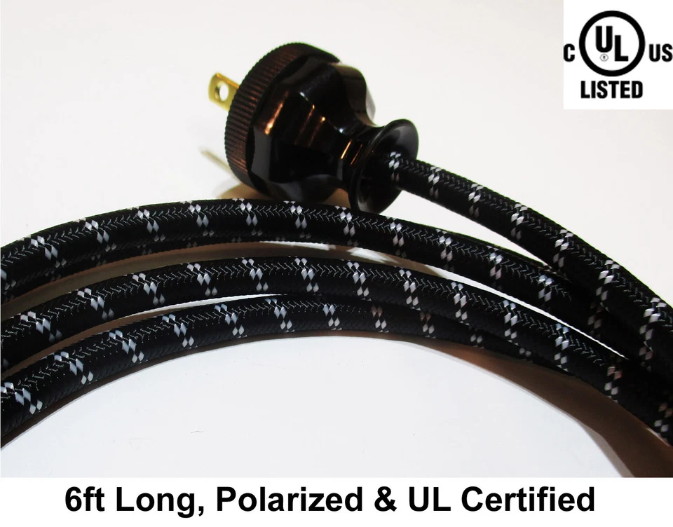 Nuevo cable eléctrico cubierto de tela estilo vintage con enchufe polarizado de baquelita repro Foto 1 de 4