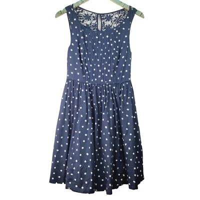 Moulinette Soeurs Dress White Polka Dot Navy Dress with Pockets Sz 4 - Image 1 of 4