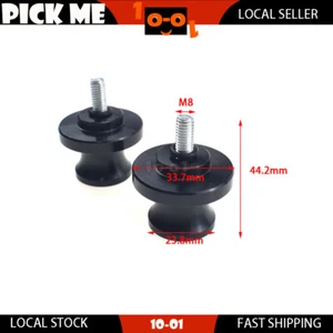 Black M8 Motorcycle Swingarm Sliders Spools Paddock Stand Bobbins Swing Arm - Picture 1 of 4