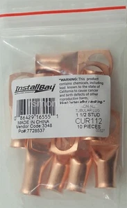 Install Bay CUR112 cobre no aislado calibre 1 1/2" anillo terminal terminal orejeta - paquete de 10 - Imagen 1 de 5