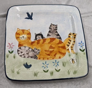 Plato cuadrado para gatos gatitos creativamente tuyo Karen DeAlwis 12" mesa de regalo de Pascua - Imagen 1 de 6