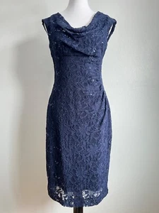Lauren Ralph Lauren Sleevelss Sequin Sheath Stretch Navy Blue Dress Size 4 - Picture 1 of 9